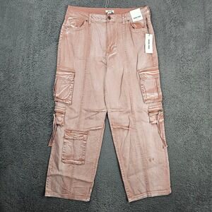 Rachel Paige Womens Cargo Pants XL Dusty Rose Wide Leg Cotton PW2421 NWT